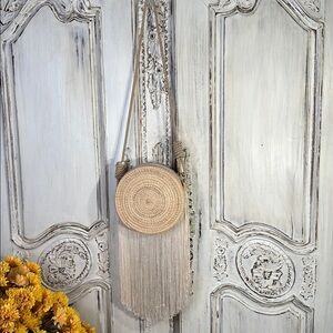 Round Woven Fringe Crossbody Bag